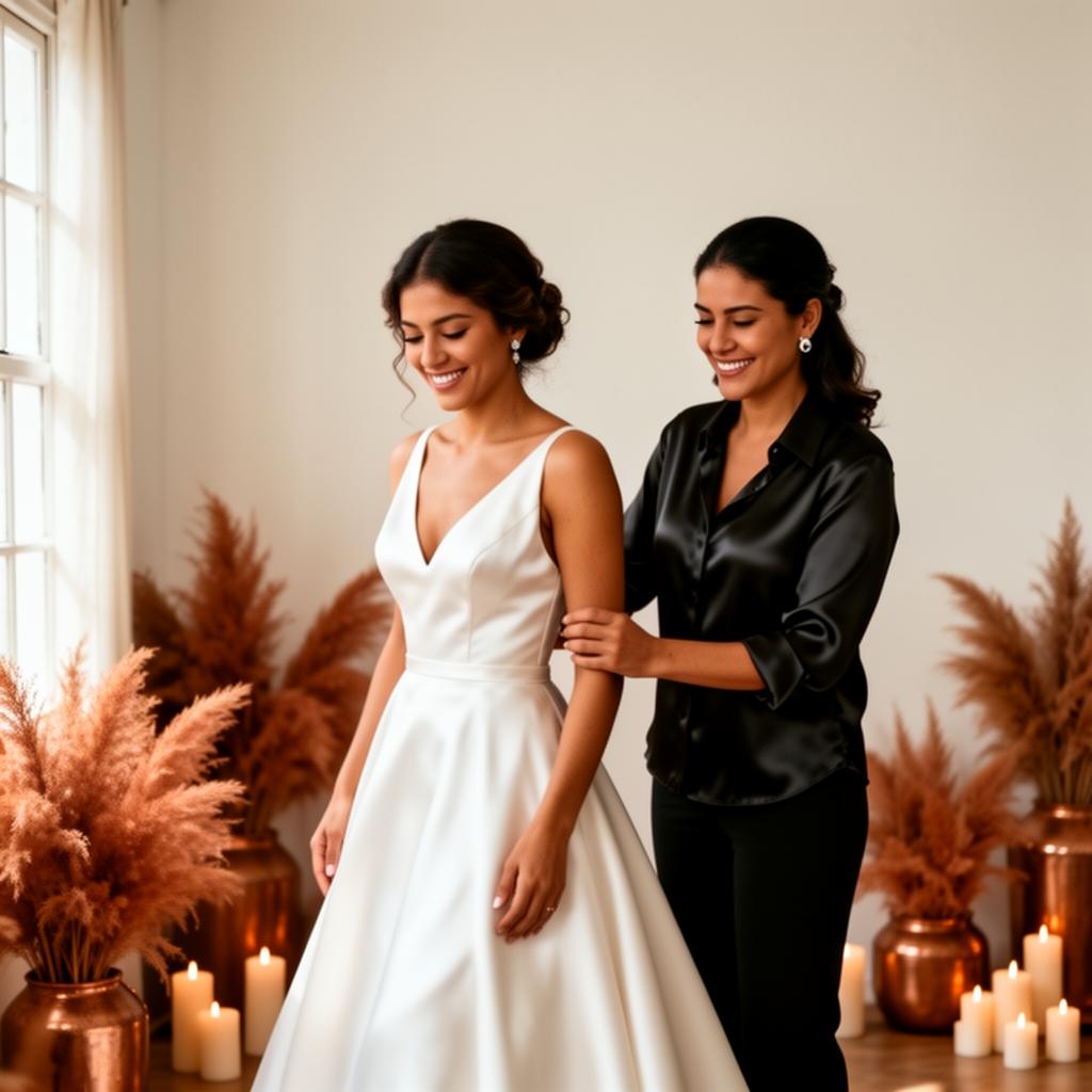 Casal organizando o casamento com leveza